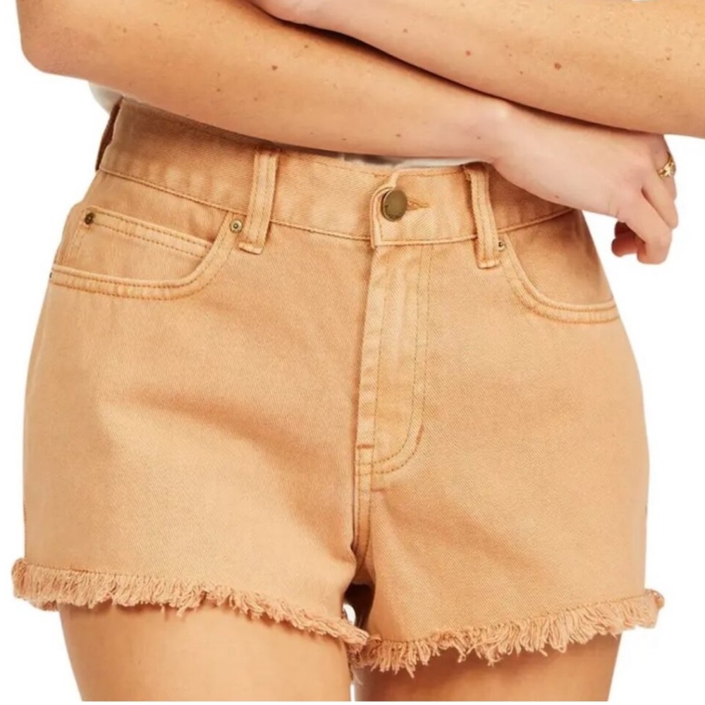Billabong Mustard Yellow Denim Cutoff Shorts High Waisted Frayed Hem Size 25 NWT